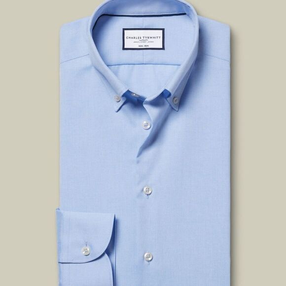 Charles Tyrwhitt Washed Fine Twill Slim Fit Shirt - Sky Blue Large NWT - Picture 4 of 8